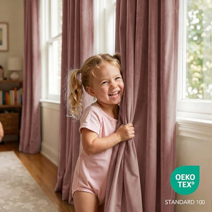 RYB HOME Pink Velvet Curtains 90 inches Long for Girls Living Room | Thermal Insulated, UV Privacy Blocking, Energy Efficient, Noise Reducing, Back Tab, Guest Room Office, W52 x L90, 2 Panels - color: Wild Rose, size: 52"W x 90"L (Pack of 2)