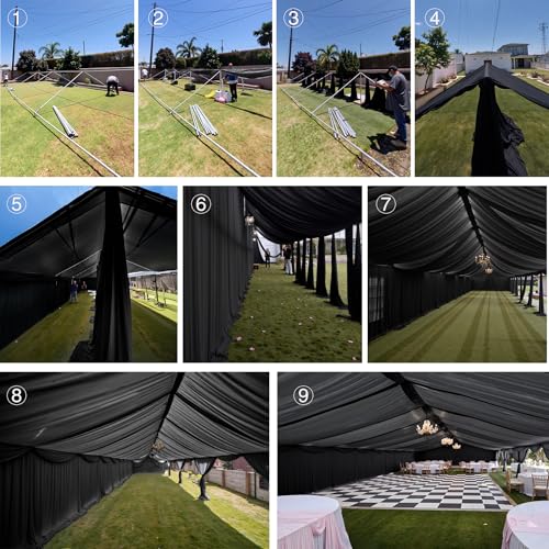 60ftx40ft Black Ceiling Curtain for Wedding Parties - color: Black, size: 60"W x 480"L (Pack of 12)