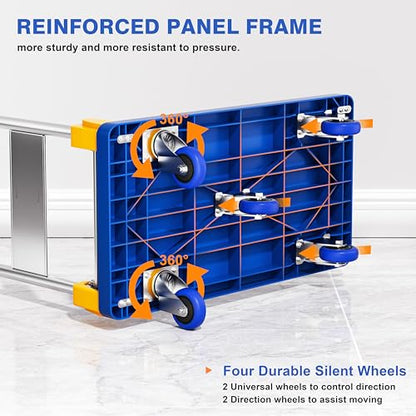Push Cart Dolly, Collapsible Hand Truck Platform 360 Degree Swivel Wheels with 1320lb Weight Capacity, Platform Truck for Loading and Storage (Blue) - size: 1320bs, 24.5"x40.5"(WxD)