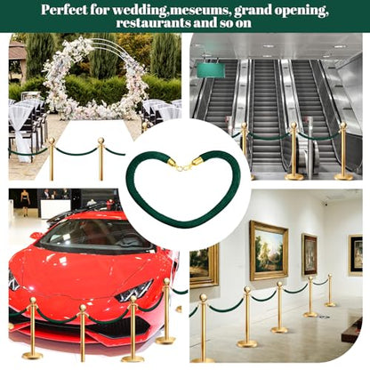 Fumete 6 Pieces Velvet Stanchion Rope Bulk 4 Feet Party Crowd Control Barrier Safety Velvet Rope with Gold Hook for Movie Theater Opening, Hotel, Carpet, Not Include Stanchion Post (Dark Green) - color: Dark green