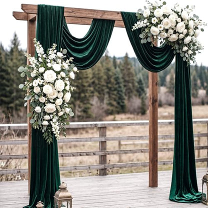 Hunnmingre 2 Pcs 5 X10 ft Velvet Curtains Backdrop Drapes, Dark Green | Wrinkle Free Silky, Velvet Wedding Backdrop Drapes, Photo Curtains for Parties Birthday Baby Shower Photography Background - color: Dark Green