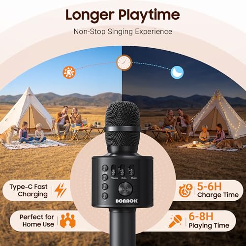BONAOK Wireless Bluetooth Karaoke Microphone,3-in-1 Portable Handheld Karaoke Mic Speaker Machine Home Party Birthday for All Smartphones Q37 (Black) - color: Black