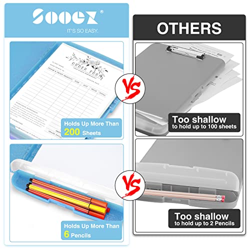 Sooez Glitter Clipboard with Storage, High Capacity Clip Boards 8.5x11 with Pen Holder, Cute Clipboards with Low Profile Clip, Sparkle Plastic Organizer Case Box for Women & Kids, Side Opening - color: Glitter Blue