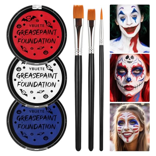 YBUETE Red White Blue US Flag Oil Based Face Paint Kit for Halloween - color: Red+White+Blue