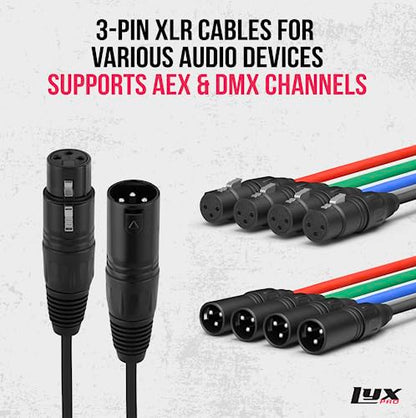 LyxPro 4-Channel XLR to RJ45 Ethercon Audio Snake Pair, 3 ft Cables | Male/female 4-channel breakouts with 3-ft color-coded XLR leads; carries analog audio, AES or DMX over CAT6 up to 330 ft. - size: Pair - 3 Feet XLR