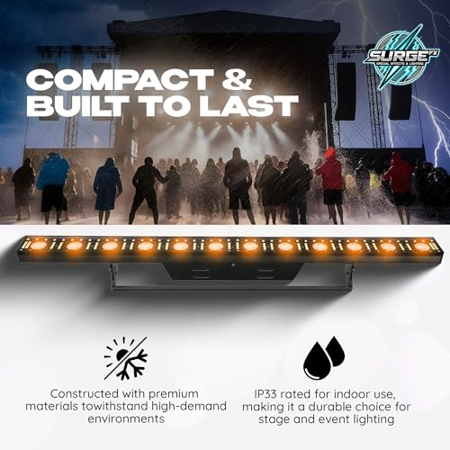 SurgeFX SF-WM312 LED Wash Matrix Bar Light, DMX RGB Pixel Control Stage Lighting Bar with Warm White LEDs, Sound Activated DJ Light for Concerts, Clubs, Weddings and Event Lighting