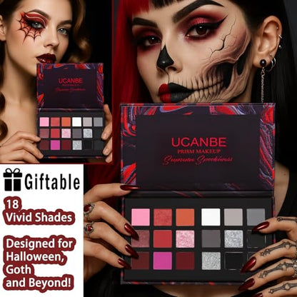 Black Red Goth Smokey Eyeshadow Palette Makeup-18 Colors Gray Silver Pink Burgundy Matte Shimmer Metallic Dark Eye Shadow Pallet for Christmas Halloween Clown Vampire Joker SFX Cosplay Costume Make Up - color: 03# Spookiness