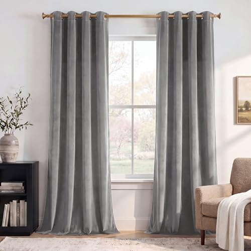 StangH Light Grey Velvet Energy Saving Privacy Drapes, W52 x L84, 2 Pcs | 300GSM Soft Velvet, Thermal Insulated, Noise Reducing, UV Blocking, Living Room, Bedroom Summer Heat & Winter Chill Insulated - color: Achromatic Series - Light Grey, size: 52"W x 8
