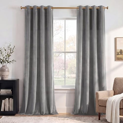 StangH Light Grey Velvet Energy Saving Privacy Drapes, W52 x L84, 2 Pcs | 300GSM Soft Velvet, Thermal Insulated, Noise Reducing, UV Blocking, Living Room, Bedroom Summer Heat & Winter Chill Insulated - color: Achromatic Series - Light Grey, size: 52"W x 8