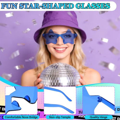 Short Bob Straight Hair Wigs with Bangs, Heat Resistant Fiber Hair, Star-shaped Glasses for Women (Sky Blue) - color: Sky Blue