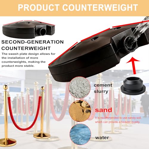 4 Pcs Modular Crowd Control Stanchion, Set with 5 Pcs 5 ft Red Velvet Ropes, Stainless Steel Crowd Control Barriers, Heavy-Duty Fillable Base, Splicing Style Stanchion Rope Divider (4 / Golden） - color: Golden