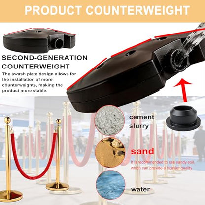 4 Pcs Modular Crowd Control Stanchion, Set with 5 Pcs 5 ft Red Velvet Ropes, Stainless Steel Crowd Control Barriers, Heavy-Duty Fillable Base, Splicing Style Stanchion Rope Divider (4 / Golden） - color: Golden