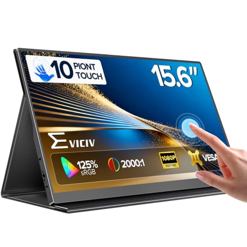 EVICIV Portable Monitor Touchscreen 15.6”, 125% sRGB 1080P IPS Screen | 10-Point Touch Monitor, VESA & Case, MINI HDMI USB C, Ultra-Thin Travel Second Screen for Laptop, Computer, Game Consoles - size: 15.6"
