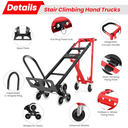 4-in-1 Stair Climbing Cart/Hand Truck Dolly,Convertible Platform Cart Red - color: Red