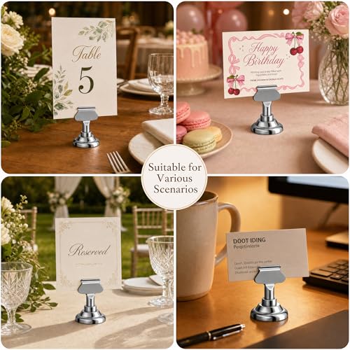 ERYTLLY 16 PK Place Card Holders 1.7 inches Table Card Holder Steel Card Holders for Weddings,Birthdays,Photos, Memo Notes, Restaurants (Silver) - color: Silver