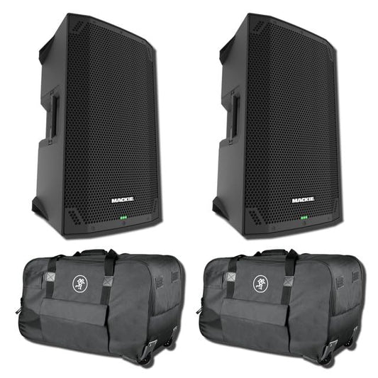 Mackie Thump12v4 Pair 1400W Powered PA Speaker Rolling Stereo Bundle with 2 Wheeled Thump12A/BST Bags — 129 dB Bluetooth Loudspeakers with Soundcheck DSP for Mobile DJ, Live Band, and Worship