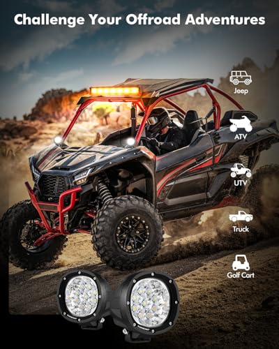 Auxbeam P4 Series Round LED Pods 4-Inch Amber White Strobe Lights 2-Pack | Dual Color Fog Lights, 6 Modes Light Bar, Flashing Warning Emergency, 90W Spot Offroad Lights, for 4x4 Car Truck ATV UTV - color: P4 Series Amber White 6 Modes Lights