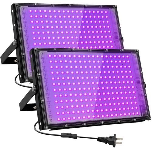 200W LED Black Lights for Glow Party, IP65 Waterproof UV Blacklight Floodlight 395nm Black Light Flood Lights Purple Blacklights Spotlight Fluorescent UV Light Lamp for Halloween Decor (2 Pack) - size: 200W