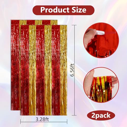 BEISHIDA Red Gold Door Streamers Backdrop Foil Fringe Tinsel Party Streamers Curtains Photo Backdrop for Birthday Graduation Christians Party Decoations - color: 05-red gold
