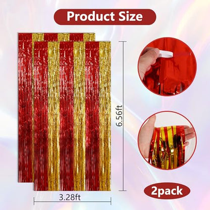 BEISHIDA Red Gold Door Streamers Backdrop Foil Fringe Tinsel Party Streamers Curtains Photo Backdrop for Birthday Graduation Christians Party Decoations - color: 05-red gold