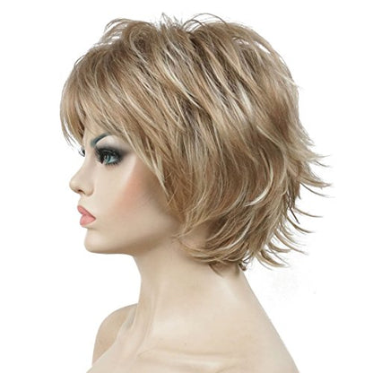 Lydell Short Layered Shaggy Wavy Full Synthetic Wigs (L16/613 Blonde Highlights) - color: Blonde with Highlights #L16-613