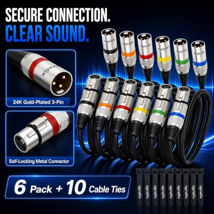 Balanced XLR Cable, 10ft 2 Packs, 3 Pin Male to Female Microphone Cable, XLR to XLR Mic Cable for Speaker or PA System, PVC Jacket - size: 10 Feet, style: 6 pack