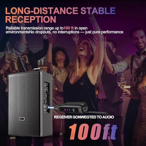 Aveek Wireless Microphone 2-Pack, 100ft Range,10Hs Battery for Karaoke | Rechargeable Receiver and Mics, Clear Sound, Noise Cancellation, Amps Via 6.35/3.5Mm, for Church, Party, Wedding, DJ & Events - color: Gray