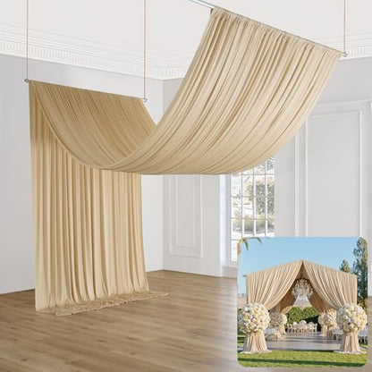 Outpain 20ftx20ft Beige Backdrop Ceiling Drapes,4Panels 20ft Height Wrinkle Free Tent Draping Curtains, Fabric Drapery Ceiling Drapes for Wedding Ceremony Birthday Theme Parties with Rod Pocket - color: Beige, size: 60"W x 240"L (Pack of 4)