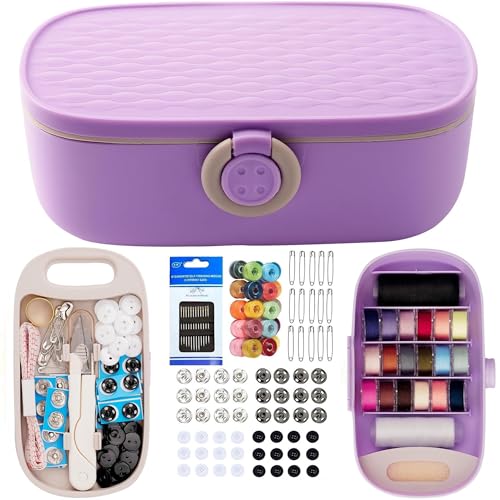 Mini Sewing Kit with Storage Box, 140pcs Complete Sewing Supplies - color: Purple Sewing Kit