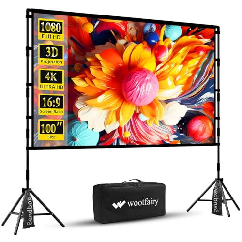 Wootfairy 100inch Projector Screen with Stand Small Portable Indoor Outdoor