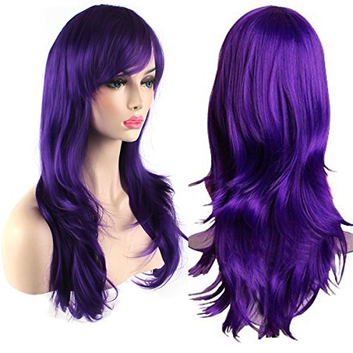 Akstore 28 inch Fashion Wigs Long Wavy Curly Hair Cosplay Wig (Purple) - color: Purple
