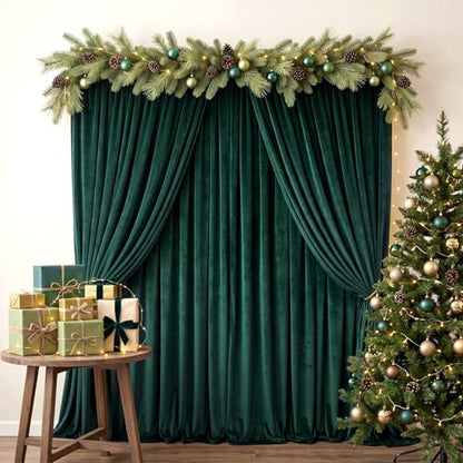 Hunnmingre 2 Pcs 5 X10 ft Velvet Curtains Backdrop Drapes, Dark Green | Wrinkle Free Silky, Velvet Wedding Backdrop Drapes, Photo Curtains for Parties Birthday Baby Shower Photography Background - color: Dark Green