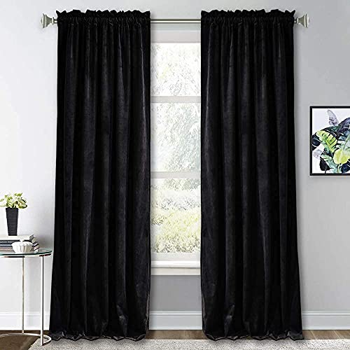 RYB HOME Extra Long Velvet Curtains 108 inches Long, High Ceiling Curtains | Thermal Insulated, Room Darkening, Privacy UV Protection, Loft Apartment Living Room, Black, W52 x L108, 2 Panels - color: Black, size: 52"W x 108"L (Pack of 2)