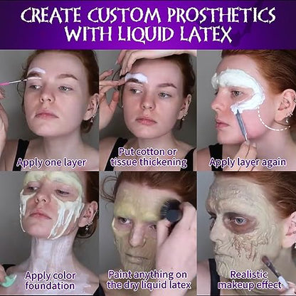 Liquid Latex Sfx Makeup Set 2 Pcs Halloween liquid Face Paint Makeup,Multi-Purpose Liquid Bodypaint Makeup For Scar Cut Wound Peeling Skin Wrinkles Monster Zombie,Latex Glue for Skin ,Prosthetic Glue