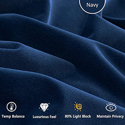 Treatmentex Pom-Pom Blue Velvet Curtains for Living Room 63" Luxury Room Darkening Cotton Feel Soft Classic Navy Royal Blue Window Curtain Panels 2PC - color: Pom Pom- Navy(royal Blue), size: 42"W x 63"L (Pack of 2)