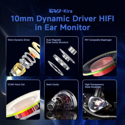 CVJ Kira Aureus in Ear Monitor Headphone,Wired Earbuds IEM 1DD HiFi Earbud | Single Driver, 0.78mm 2-pin 4.4mm Jack, Clear Sound & Deep Bass,Detachable 4.1ft Cable for Singer Musicians DJ(no Mic) - color: Kira Aureus, style: 4.4mm