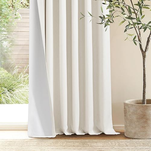 Natural 100% Blackout Pinch Pleated Linen Curtains 63 Inch Long with Liner - color: Natural Linen, size: 40"W x 63"L (Pack of 2)