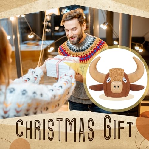 Highland Cow Head Plush Hat for Women Highland Cow Gift | Soft Plush Headwear with Horns, Ears, Halloween Themed Parties, Dress up Accessories, Photo Booth Fun, Unique Gift Idea