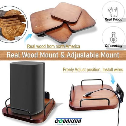 Universal Speaker wall Mount,Real Wood Bracket (Walnut,2 Packs) | secure adjustable holder with railing for small home speakers shelves for Bose,homepod,JBL,Sonos,Sony,KEF,google,Roku - color: 2 pack black walnut