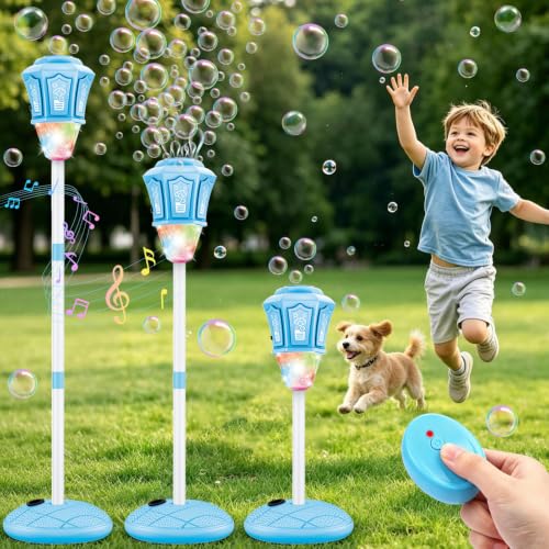 OCATO Bubble Machine for Kids Automatic Standing Bubble with Lights Music | Bubble Maker Outdoor Bubbles Blower 3-Level Adjustable Heights Party Birthday Toys for for 3 4 5 6 7 8 Year Old Boy - color: Blue