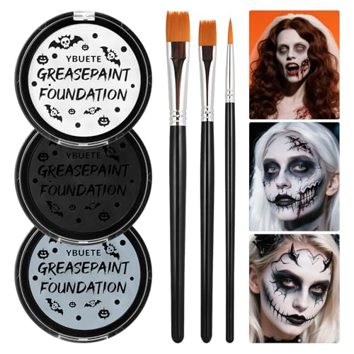 YBUETE Black White Grey Oil Based Face Paint Kit for Halloween - color: Grey+Black+White