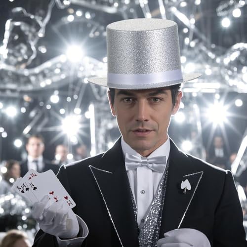 Top Hat for Men Women Adult, Magician Victorian Pilgrim Theatrical Clown Bowler Tailcoat, Cosplay Costume - color: White