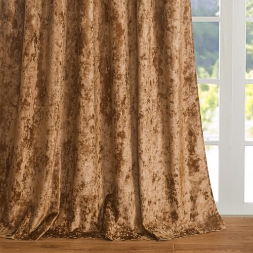 Lux Caramel Crushed Velvet Curtains 2 Panel Set - 84 inches Long Room Darkening Luxury Distressed Velvet Rod Pocket Window Drapes for Living Room Bedroom 52" W x 84" L - color: Caramel, size: 52"W x 84"L (Pack of 2)