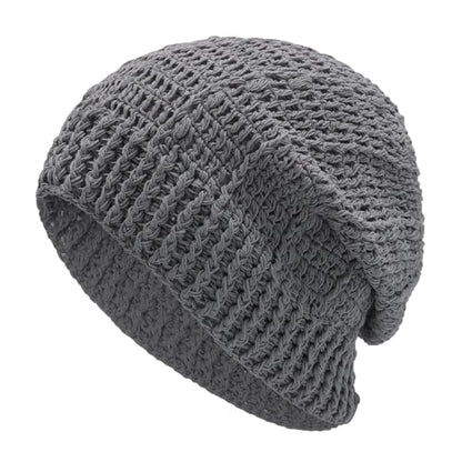 ZLYC Women Cotton Crochet Slouchy Beanie Hat Handmade Knit Summer Skull Cap | Lightweight breathable,boho casual chic look,travel photos festival party,café commute daily wear,beach concert gathering - color: Gray