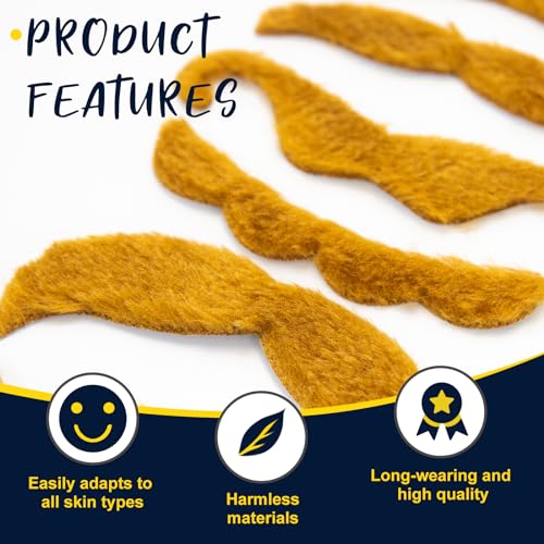 48 Pcs Fake Mustaches, Self Adhesive Fake Beard, Novelty Hairy Beard, Costume Facial Hair for Halloween Party - color: Yellow+black+gray