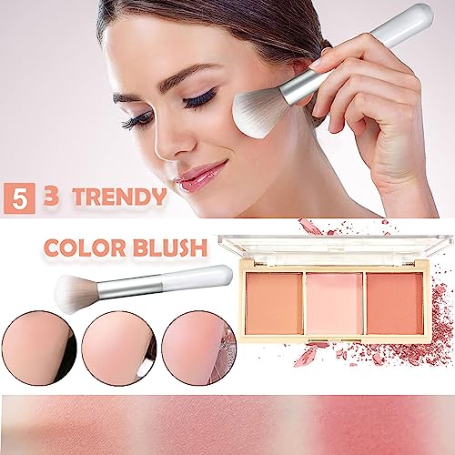 All in One Makeup Kit Full 12 Colors Naked Eyeshadow,2 Color Compact Powder,Liquid Foundation,Lipsticks, Blush,Eyebrow Soap,Winged Eyeliner Stamp,Makeup Gift Set for Women, Teens & Girls(Naked) - color: 12-Pink