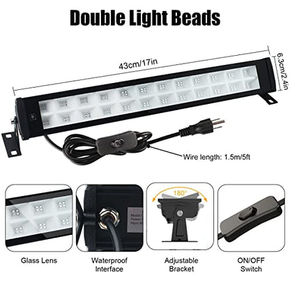 50W 1.4Ft UV-A LED Black Light Bars with 59in Plug+Switch+Stand(1 Pack) | 96LED, IP66 Waterproof, 395-405nm, Adjustable Angle, for Fluorescent Poster/Body Paint/Bedroom/Uranium Glass/Xmas/Glow Party - color: 1 Pack
