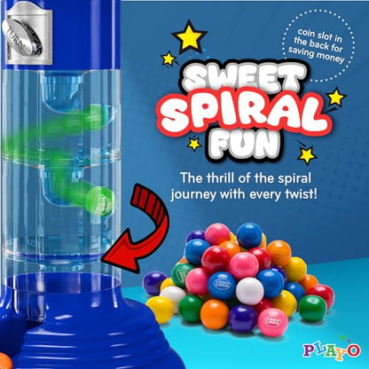 Playo 10.5" Gumball Machine for Kids, Spiral Style Candy Dispenser for Gifts, Parties or Events - Bubblegum Machine w/Gumb Balls Included - color: Blue