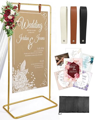 OLEEK Adjustable wedding welcome sign stand - Customizable design bundle for linen sign stand - wedding sign holder - welcome wedding sign - wedding signage with 6 Leather Hanging straps