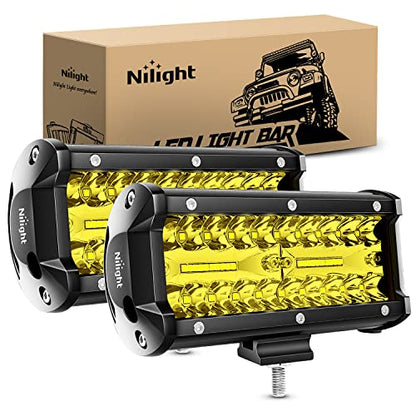 Nilight LED Pods 2Pcs 6.5 Inch 120W Yellow Flood Spot Combo Triple Row Driving Lamp Roof Bumper Off Road LED Work Lights Bar for Van Camper Wagon Car Pickup Golf Cart ATV UTV SUV Truck Boat 4x4